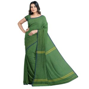 Green Silk Handloom Saree with Zari Stripes and With Blouse Piece (Unstitched)