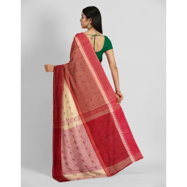 Off White Bengali Cotton Tant Saree with Red Border