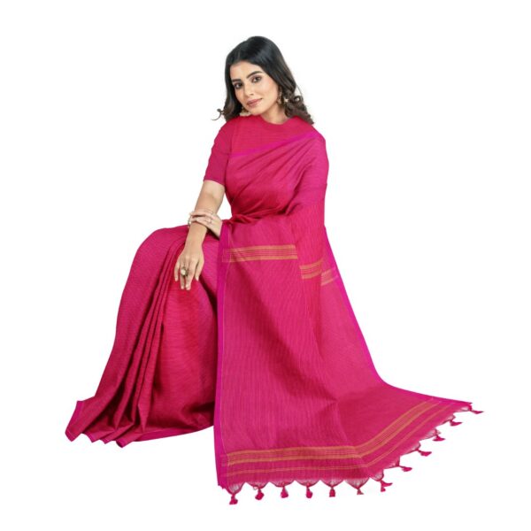 Rani Pink Silk Handloom Saree with Blouse Piece