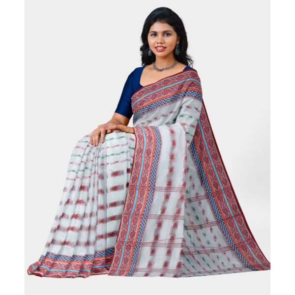 White Sari with Red Border Bengali
