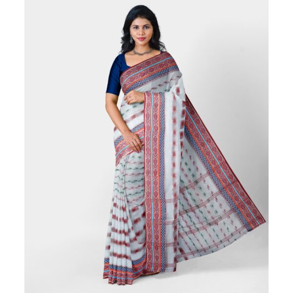 White Sari with Red Border Bengali