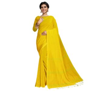 Yellow Silk Handloom Saree with Zari Stripes and With Blouse Piece (Unstitched)