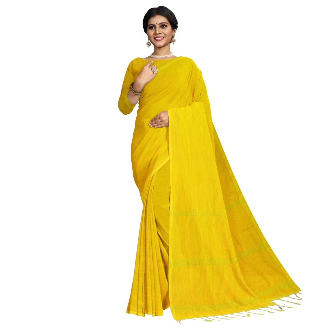 Yellow Handloom Kanchipuram Korvai Silk Saree With Black Border