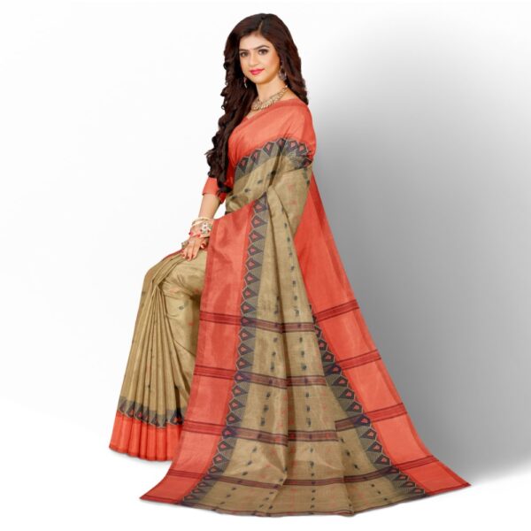 Beige Cotton Bengali Saree