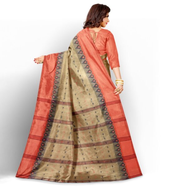 Beige Cotton Bengali Saree