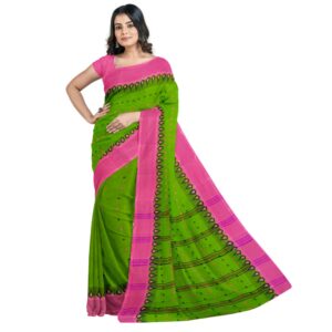 Green 100% Cotton Tant Saree w...