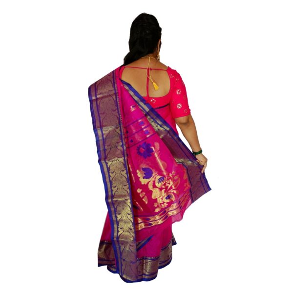Magenta Pink Tussar Silk Tant Banarasi Saree