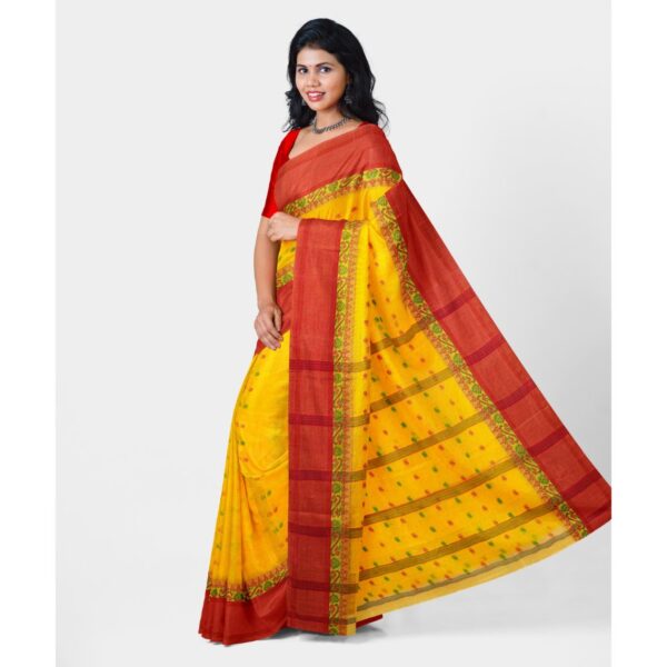 Yellow Cotton Saree with Red Border