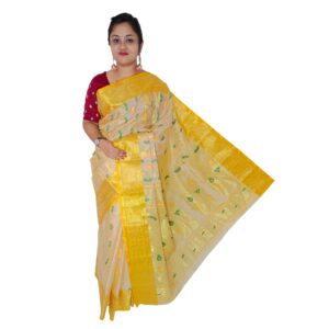 Authentic Yellow 100% Pure Tussar Silk Saree with Zari Border