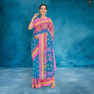 Blue Silk Dhakai Jamdani Saree...