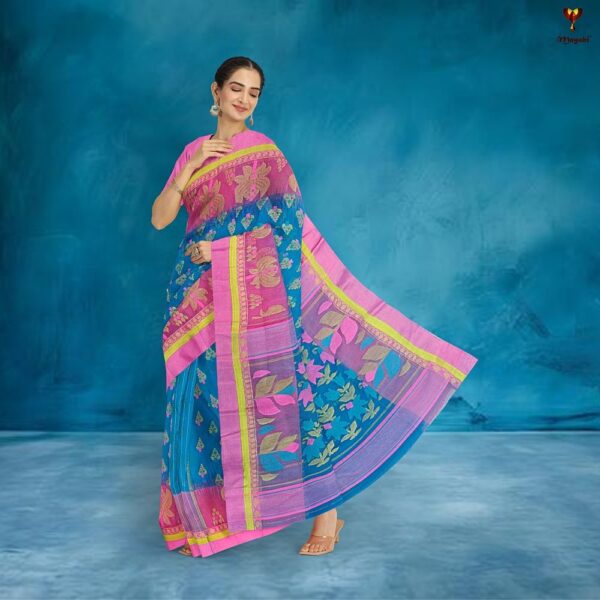 Blue Jamdani Saree with Zari Work