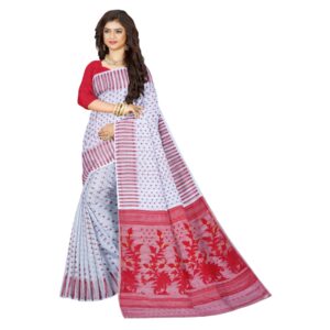 Soft White and Red Jamdani Saree