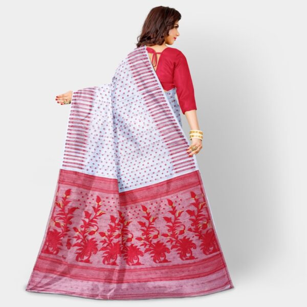 Lal Sada Durga Pujar Jamdani Saree