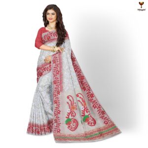 White and Red Bengali Dhakai J...