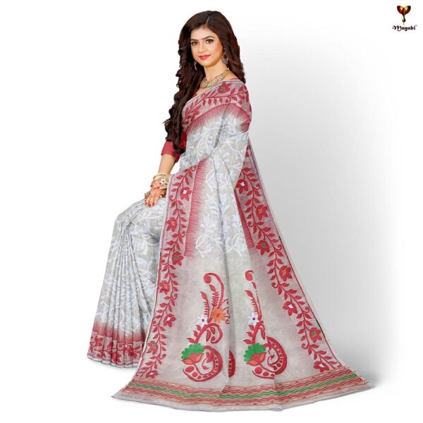 Lal Sada Jamdani Saree