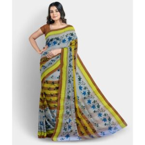 Pure Cotton Floral Printed Saree for Summer (Off White)