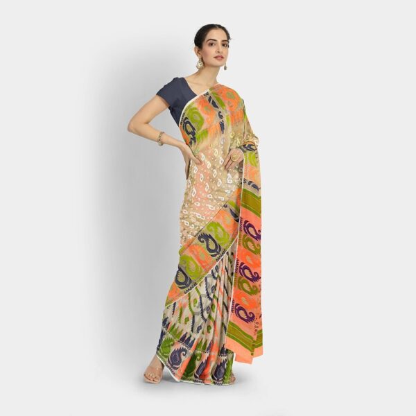 Off White Resham Silk Jamdani Saree