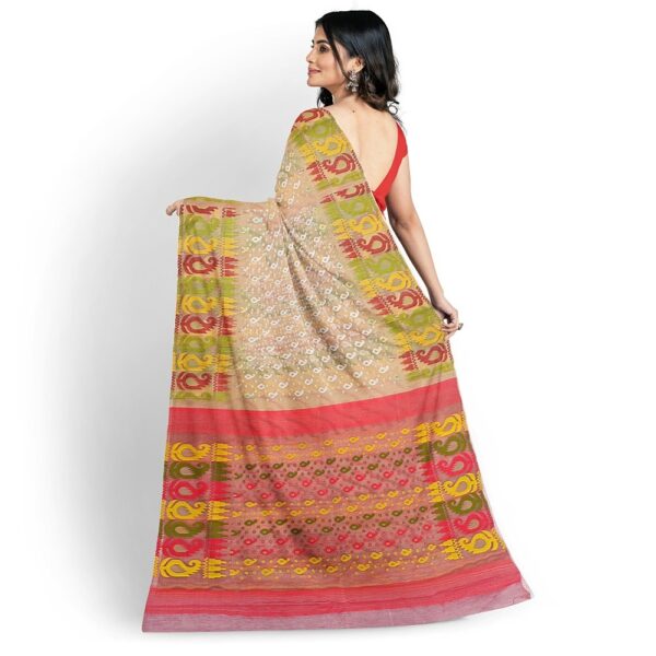 Off White and Red Jamdani Saree