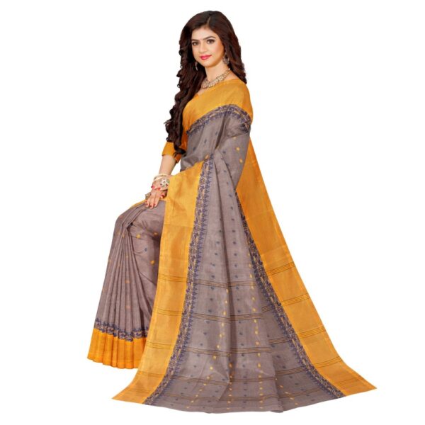 Warm Grey Color Cotton Tant Saree