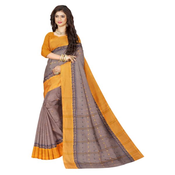 Warm Grey Color Cotton Tant Saree