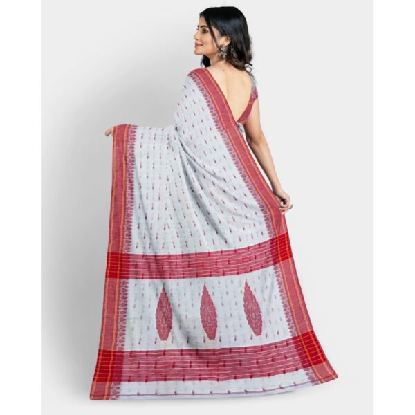 White Cotton Handloom Sari with Red Border