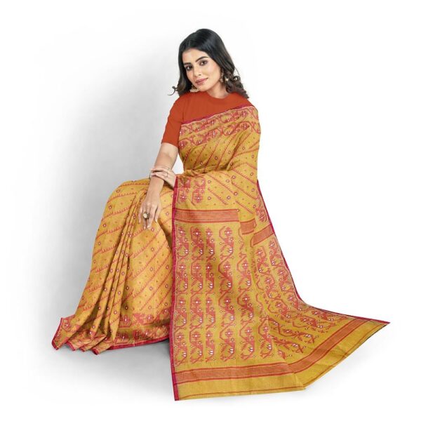 Yellow & Red Cotton Jamdani Saree