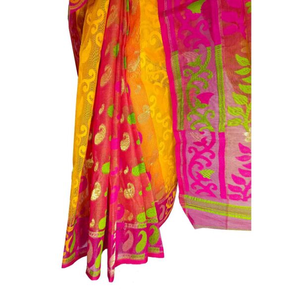 Yellow and Pink Combination Tant Jamdani Saree
