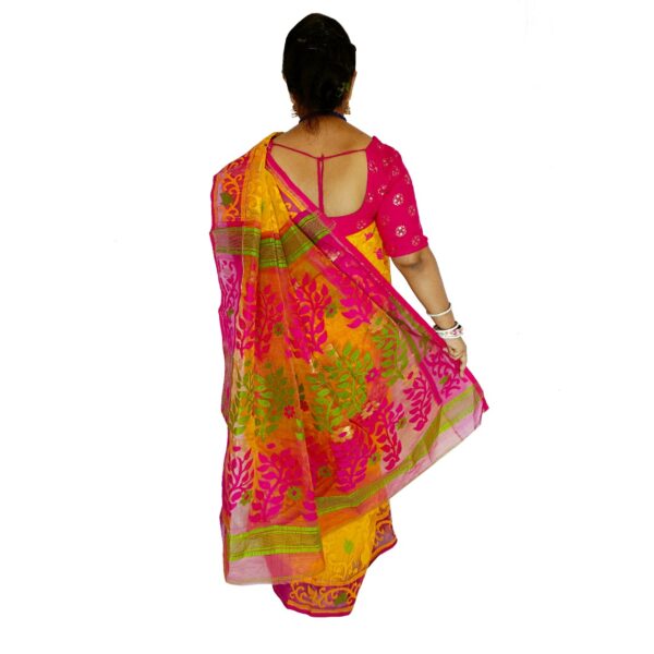 Yellow and Pink Combination Tant Jamdani Saree