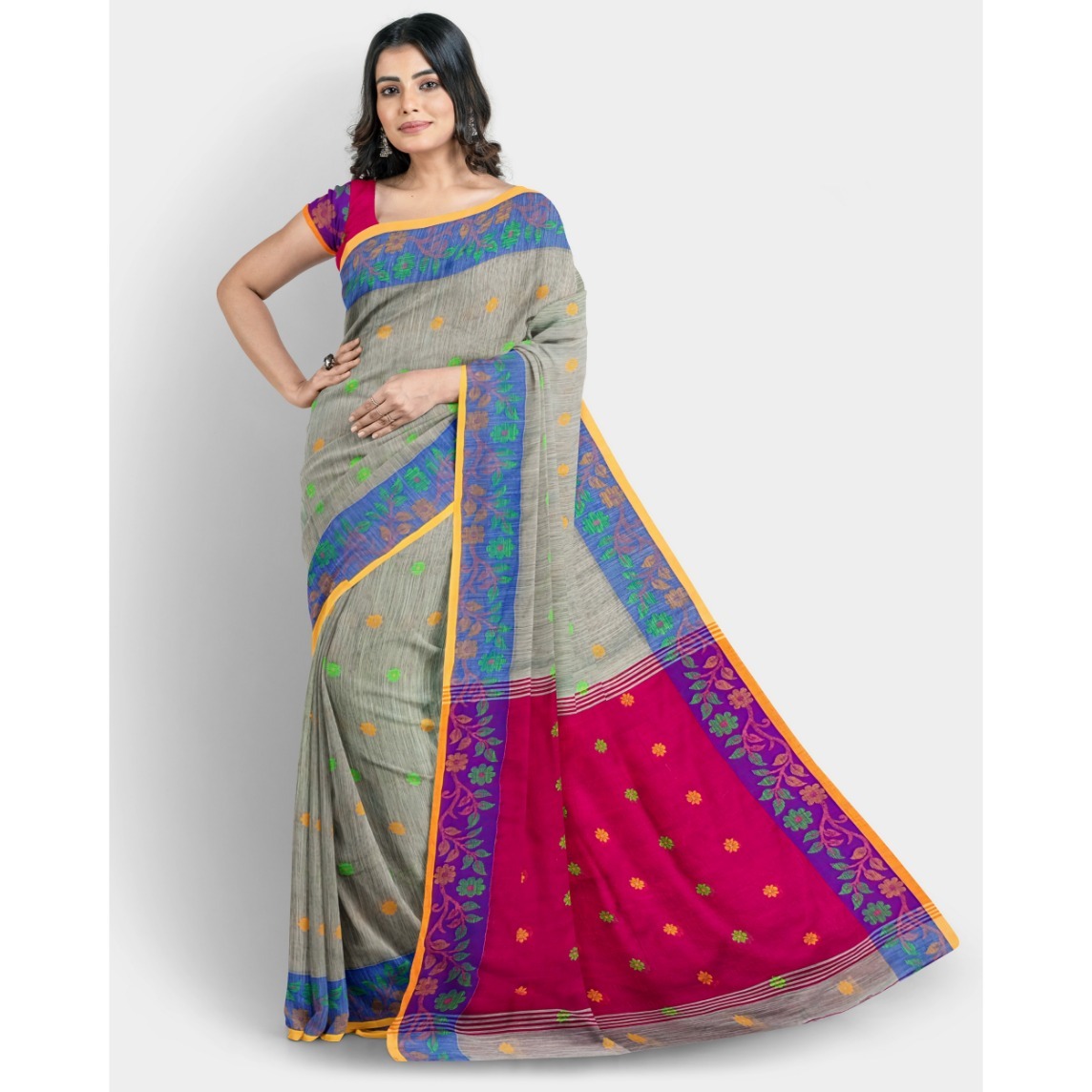 Black Cotton Silk Bengal Handloom Saree – Samvita