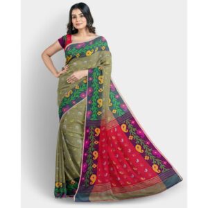 Beige Soft Tissue Silk Bengali Tant Handloom Saree with Blouse Piece