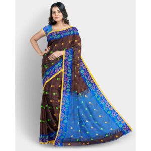 Bengali Brown Soft Tissue Silk Tant Handloom Saree with Blouse Piece
