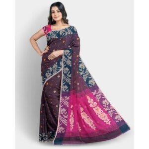 Dark Brown Soft Tissue Silk Bengali Handloom Saree with Blouse Piece