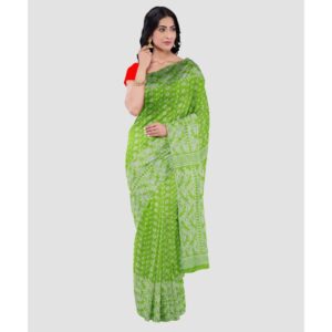 Lime Green Soft Jamdani Saree with All Over Body Work