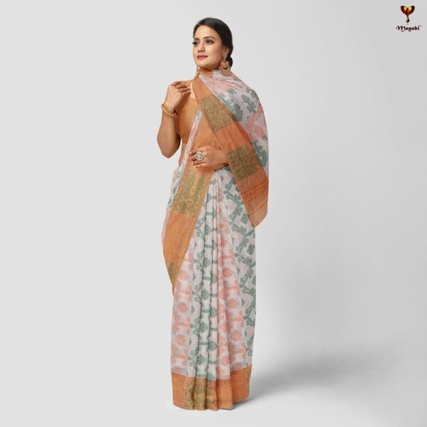Off White Cotton Dhakai Jamdani Saree