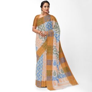 Off White Dhakai Jamdani Saree with Orange Border
