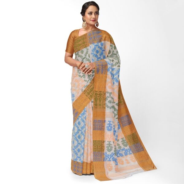 Off White Pure Cotton Dhakai Jamdani Saree