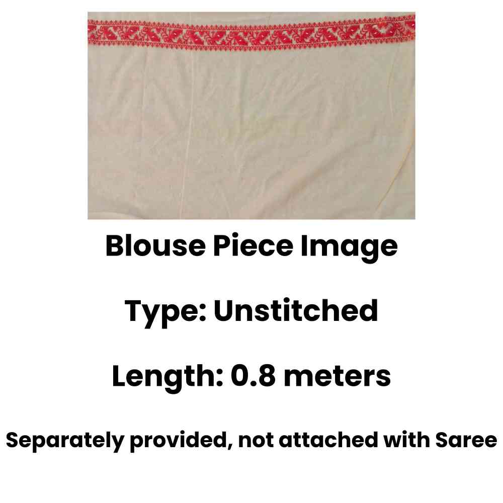 Soft Off White & Red Cotton Silk Dhakai Jamdani Saree with Blouse Piece for Puja & Festivals 4 Soft Off White & Red Cotton Silk Dhakai Jamdani Saree with Blouse Piece for Puja & Festivals - Image 4