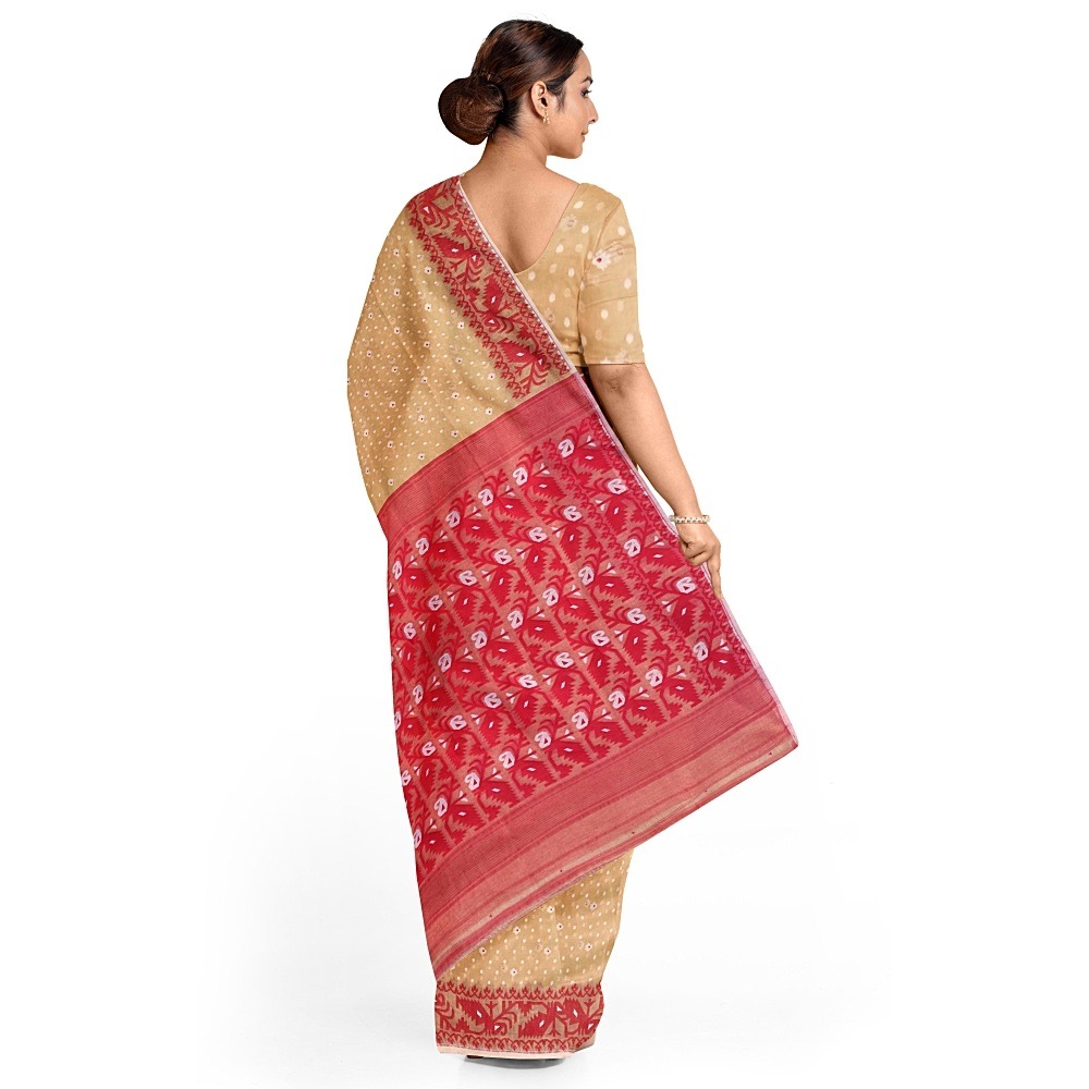 Soft Off White & Red Cotton Silk Dhakai Jamdani Saree with Blouse Piece for Puja & Festivals 2 Off White Soft Jamdani Saree with Blouse Piece