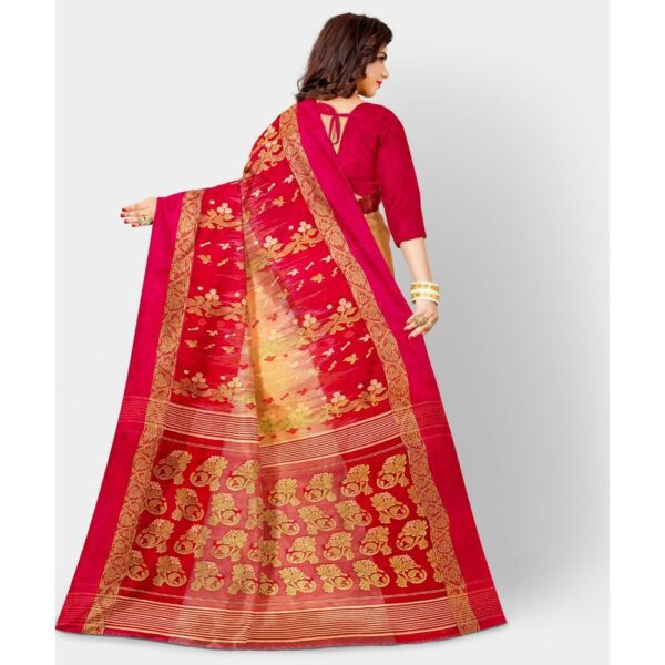 Off White and Red Bengali Tant Banarasi Saree