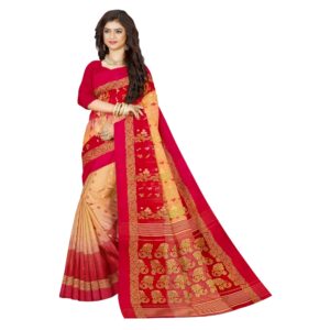 Off White and Red Tussar Silk ...