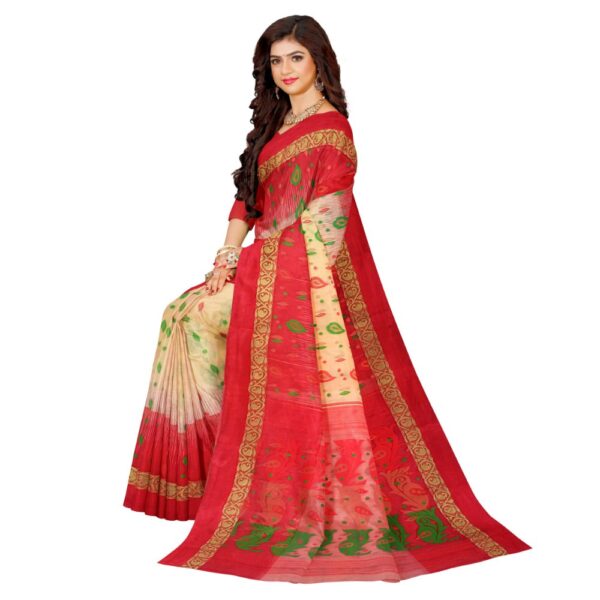 Off White and Red Tant Banarasi Saree with Red Border