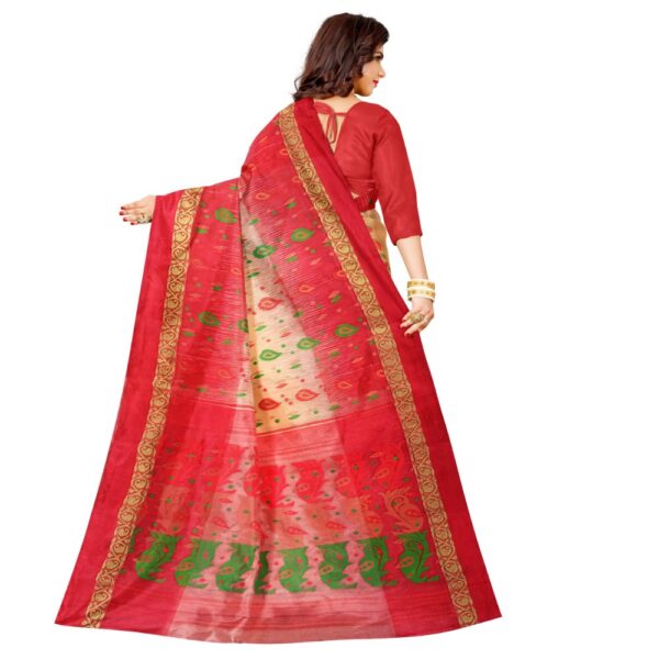 Off White and Red Tant Banarasi Saree with Red Border