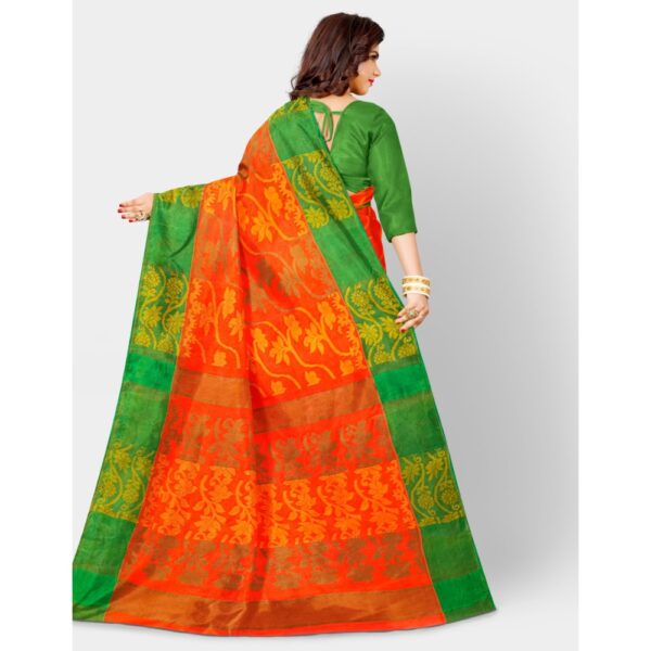 Orange Pure Cotton Tant Sari with Green Border