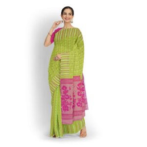 Parrot Green Soft Jamdani Sare...