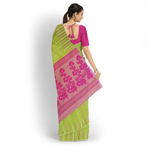 Parrot Green Soft Jamdani Saree