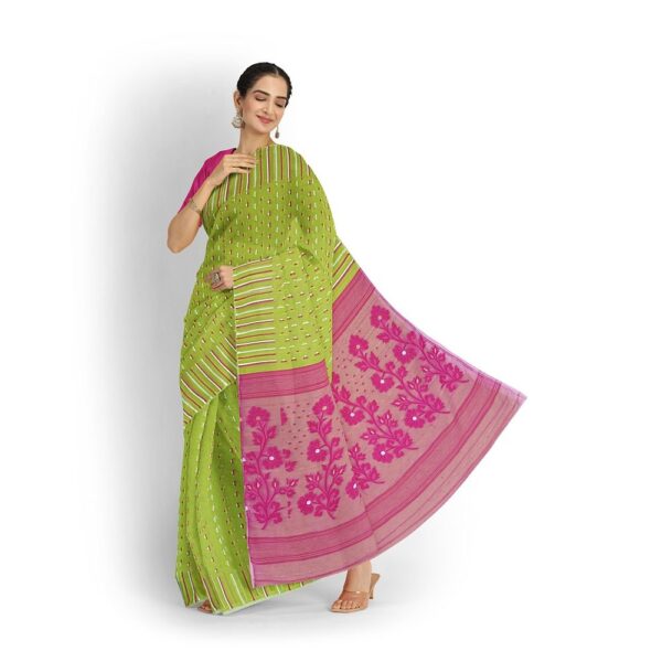 Parrot Green Soft Jamdani Saree