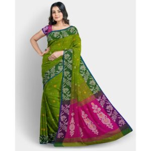 Green Soft Tissue Silk Bengali Handloom Saree with Blouse Piece