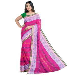 Pink 100% Pure Cotton Bengali Tant Saree