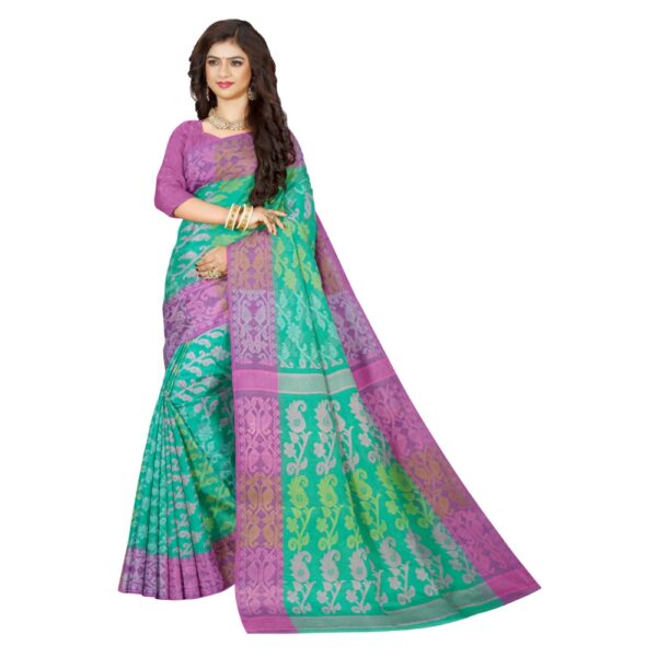 Turquoise Color Cotton Jamdani Saree