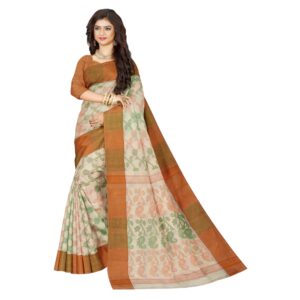 Beige 100% Pure Cotton Bengali...